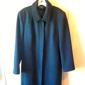 Jason Kole fully lined, long length, 5 button black wool coat with pockets. 12